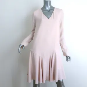 Chloe Drop Waist Shift Dress Light Pink Crepe Size 36 Long Sleeve V-Neck