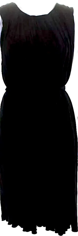 Chloe Paris. Black Sleeveless Round Neck Pleated Shift Midi Tank Dress
