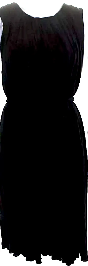Chloe Paris. Black Sleeveless Round Neck Pleated Shift Midi Tank Dress
