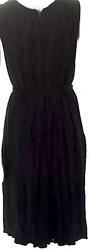 Chloe Paris. Black Sleeveless Round Neck Pleated Shift Midi Tank Dress