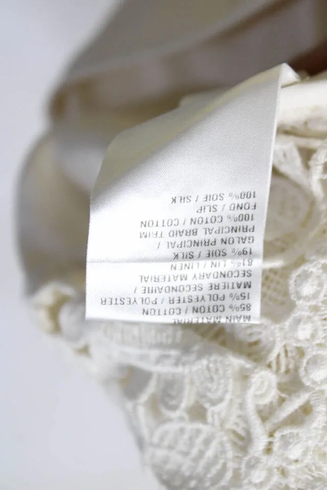 Chloe Paris. White Short Sleeve Crew Neck Lace Twill Shift Dress