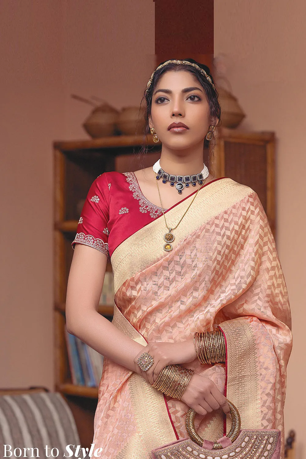 Classic Ballerina Pink Colour Tissue Silk Saree