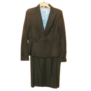Classiques Entier Dark Gray Pinstripes Lined Suit with Skirt Sz 6