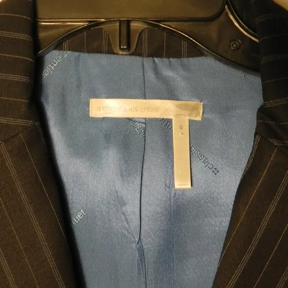 Classiques Entier Dark Gray Pinstripes Lined Suit with Skirt Sz 6