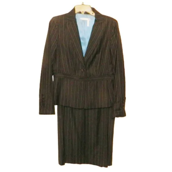 Classiques Entier Dark Gray Pinstripes Lined Suit with Skirt Sz 6