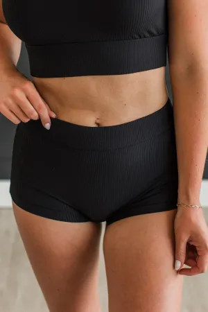 Coastal Cutie Ribbed Swim Shorts - Black
