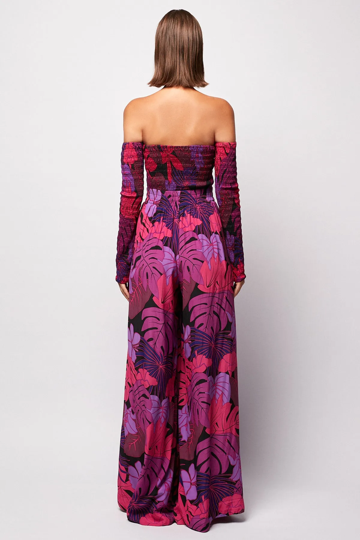 Cold Shoulder Shirred Top | Elasticised Wide Leg Pant