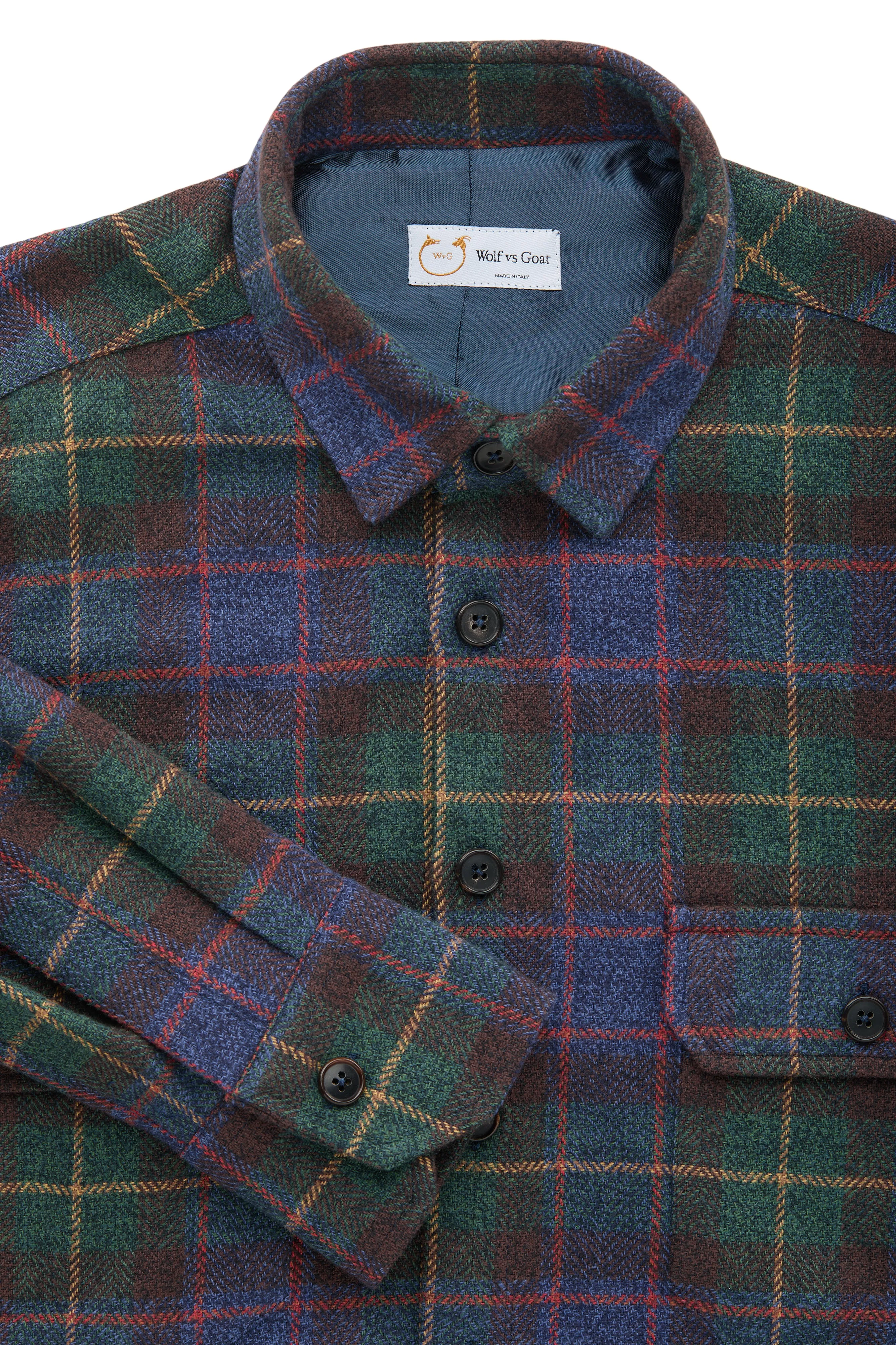 Cotton Shirt Jacket Green and Blue Plaid