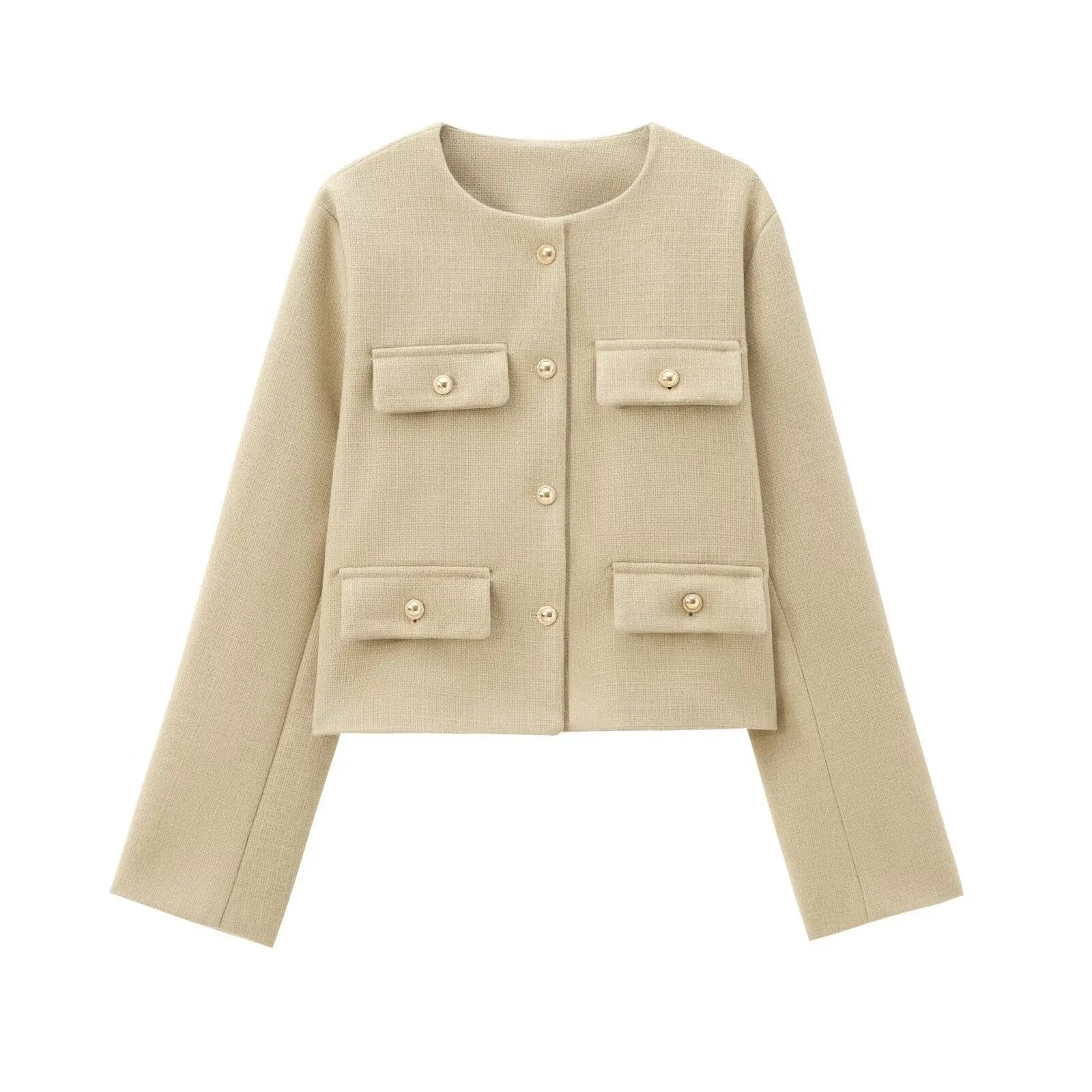 Crew Neck Plain Single Breasted Jacket