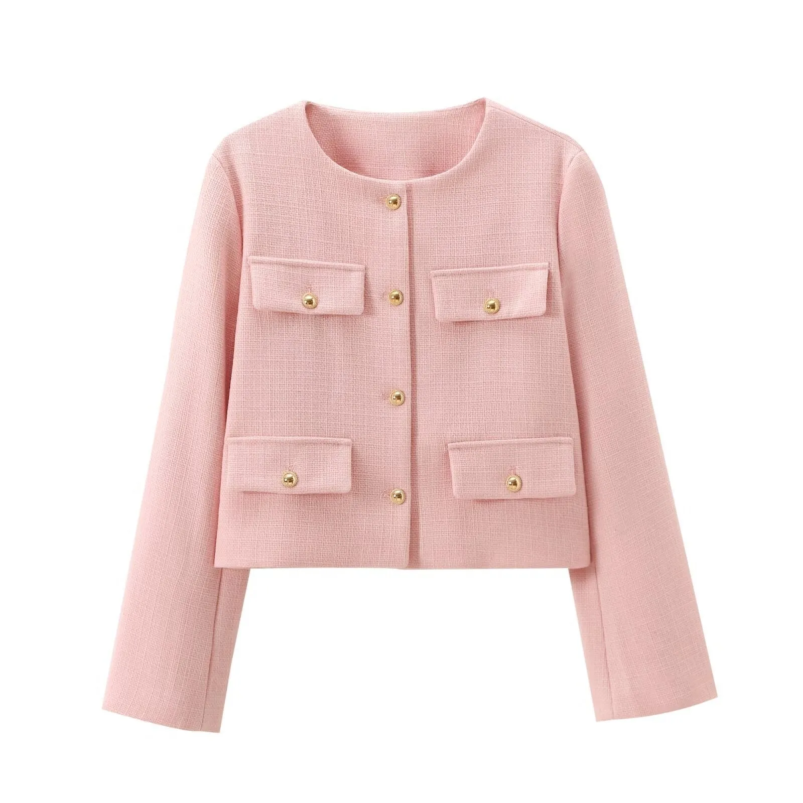 Crew Neck Plain Single Breasted Jacket