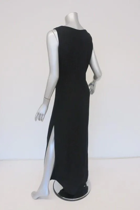 Crippen Maxi Dress Black Crepe Size Small Sleeveless V-Neck