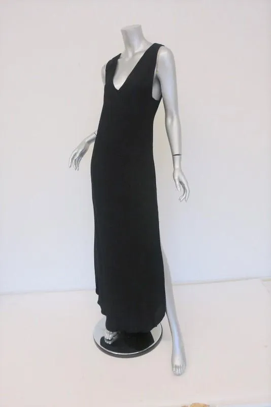 Crippen Maxi Dress Black Crepe Size Small Sleeveless V-Neck