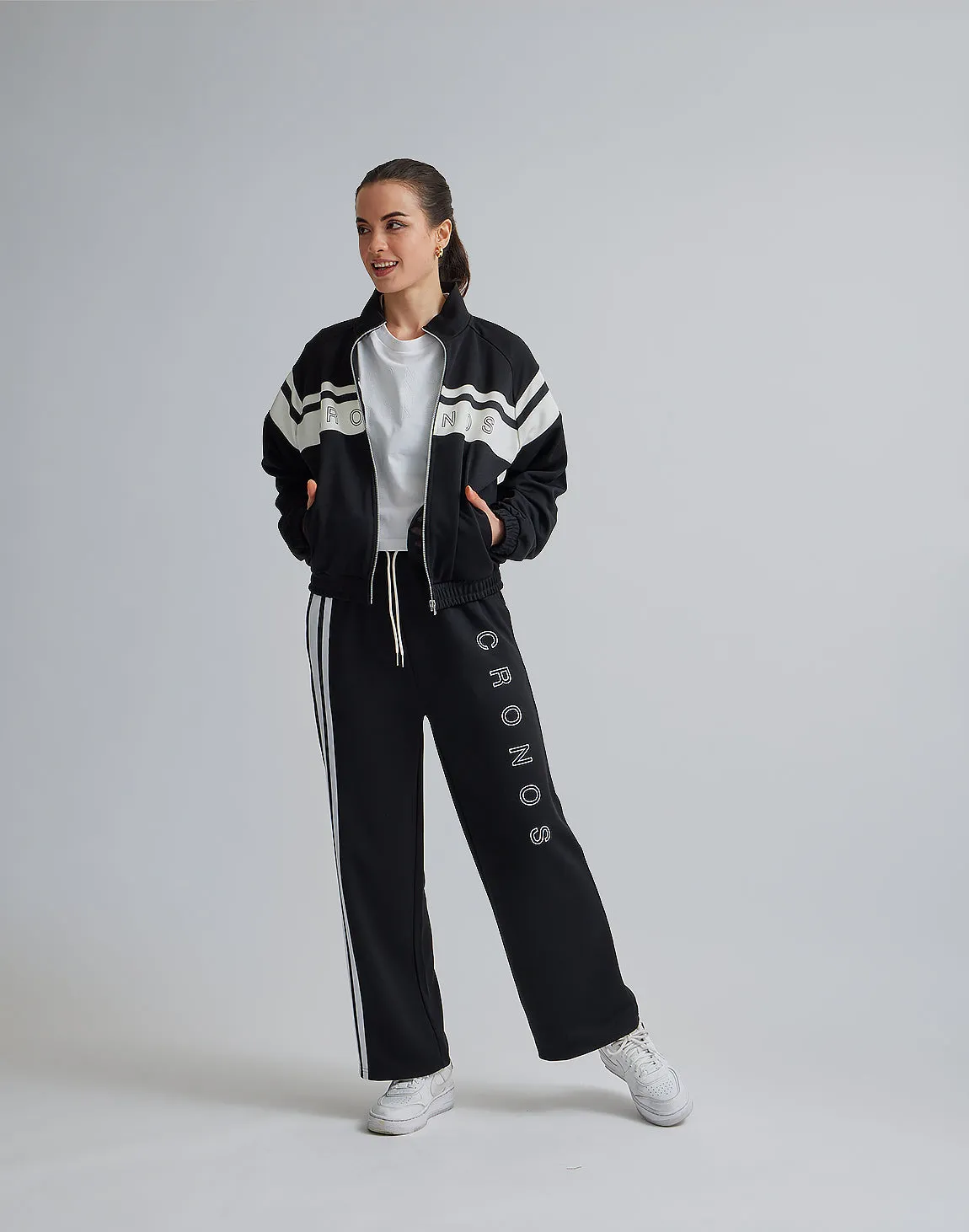 CRONOS WOMEN JERSEY WIDE PANTS【BLACK】