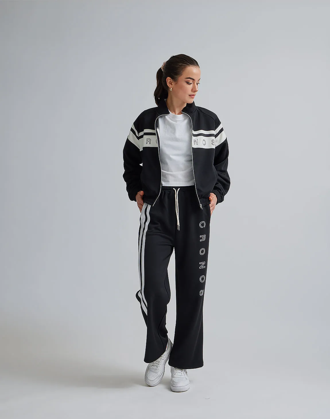 CRONOS WOMEN JERSEY WIDE PANTS【BLACK】