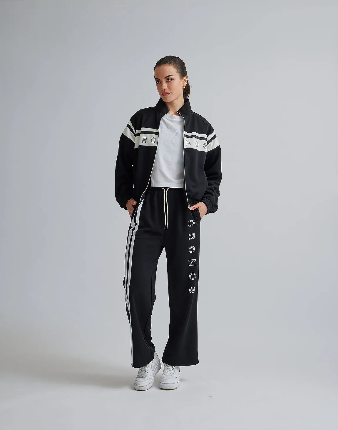 CRONOS WOMEN JERSEY WIDE PANTS【BLACK】