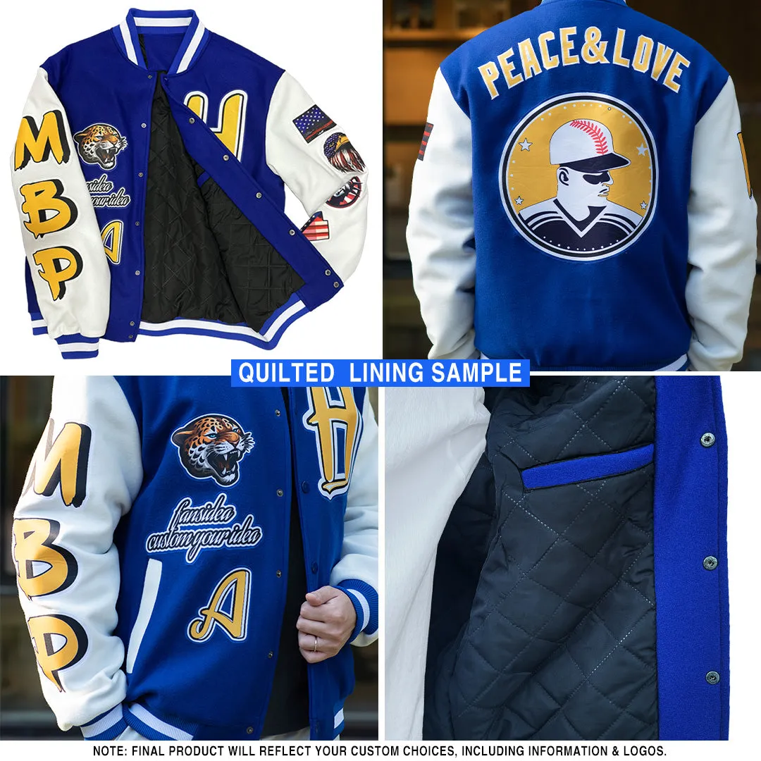 Custom White Red-Navy Capitol Washington City Edition 3D Bomber Full-Snap Varsity Letterman Jacket
