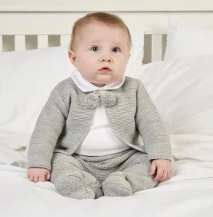 Dandelion Knitted Pom Pom pram suit  Outfit - Grey