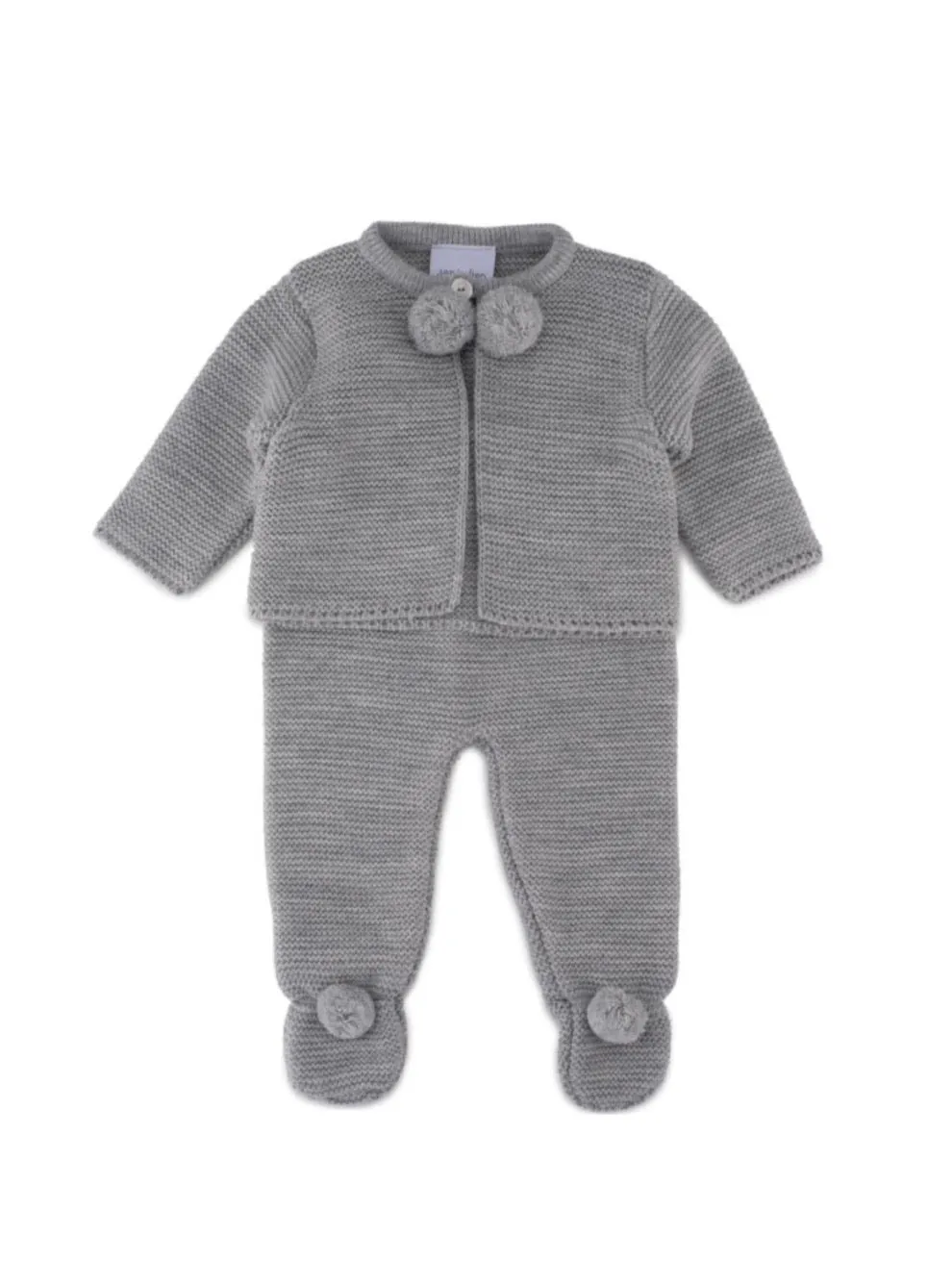 Dandelion Knitted Pom Pom pram suit  Outfit - Grey