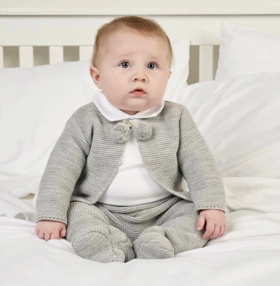 Dandelion Knitted Pom Pom pram suit  Outfit - Grey