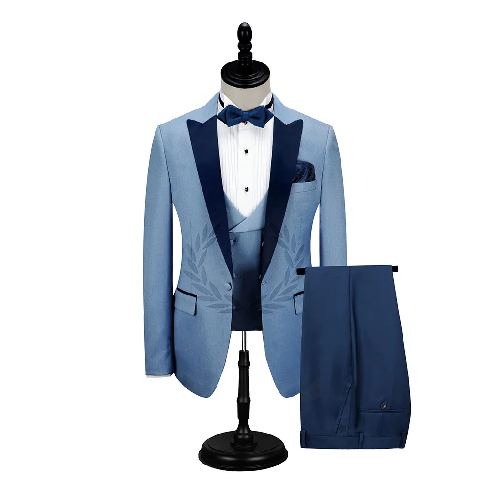 Dark Navy Peak Lapel Men's Prom Suits Classic Blue Wedding Tuxedos