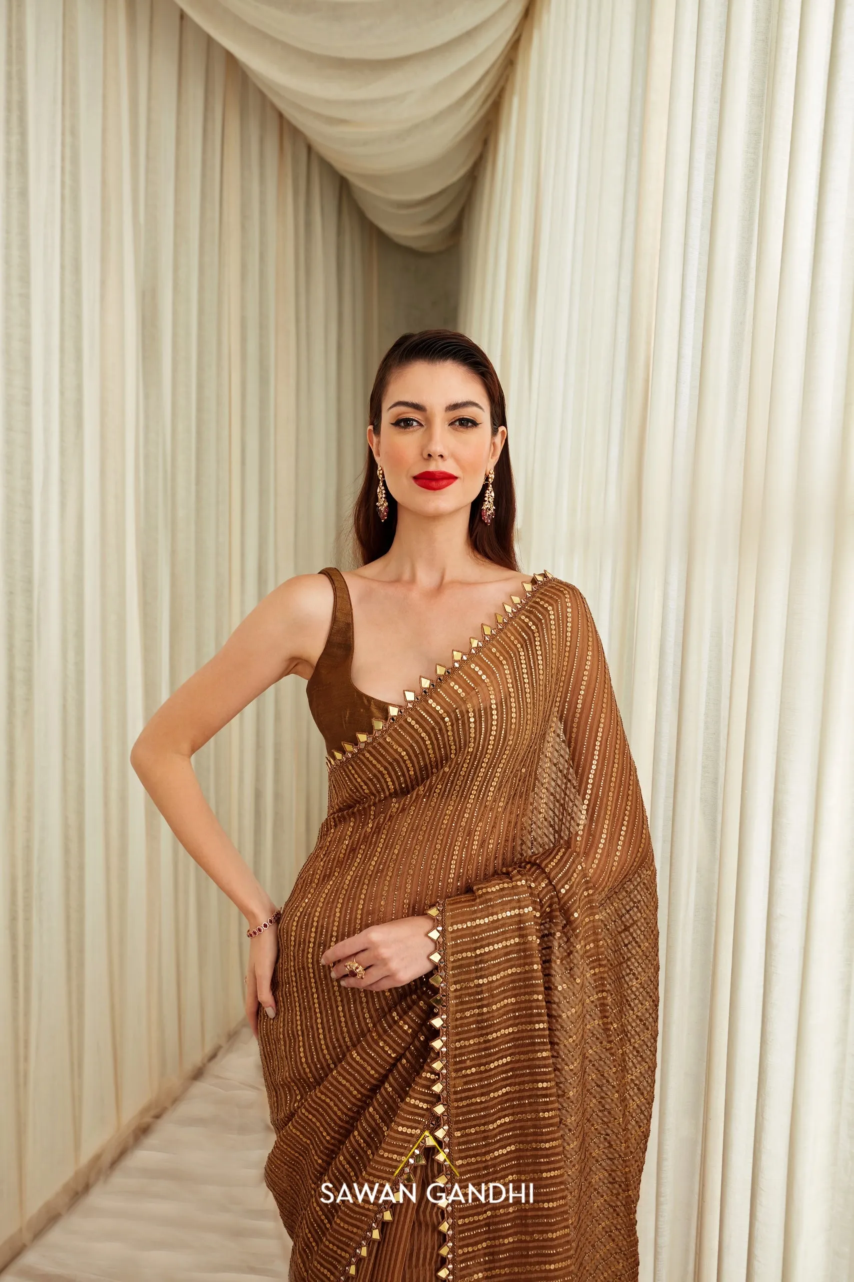 Dark old  gicha organza saree