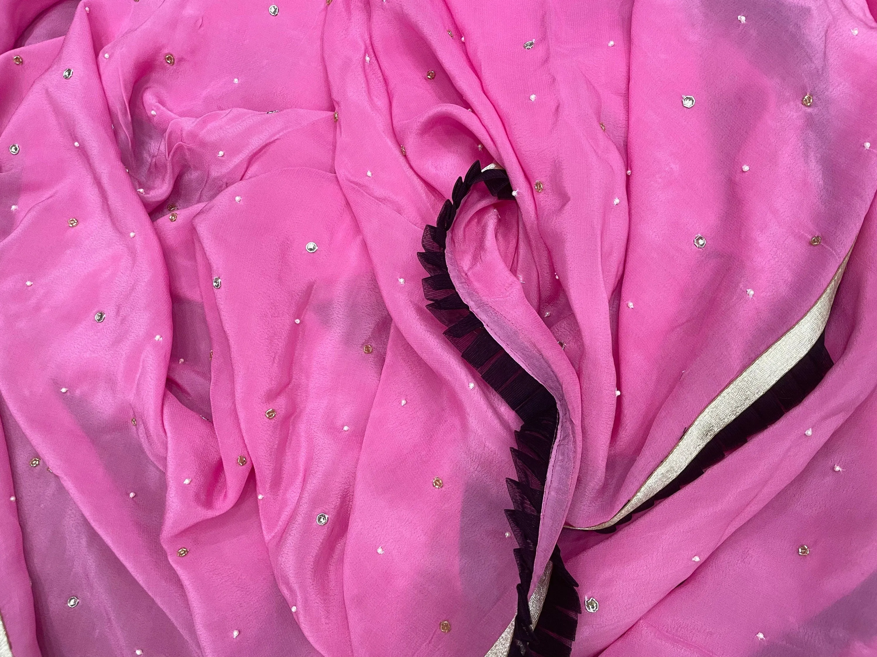 Designer Saree lace blouse pink & black saree blouse crape saree teens saree wedding saree cocktail saree mehendi saree  bollywood sarees