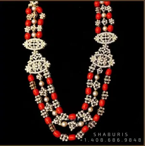 Diamond Choker Pure Silver jewelry Indian ,diamond Necklace,Indian Necklace,Indian Bridal,Indian Wedding Jewelry Coral Necklace-SHABURIS