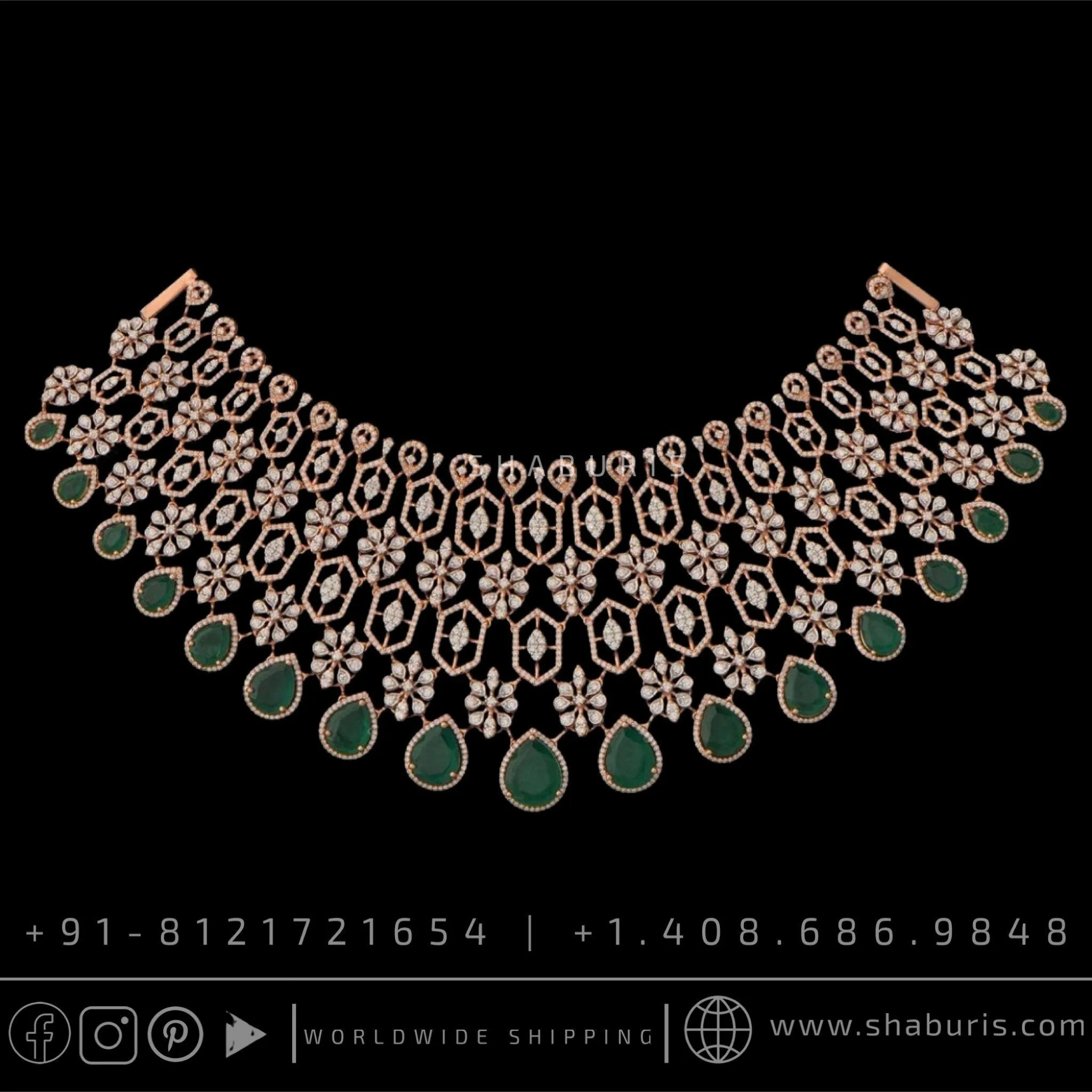 Diamond necklace pure silver necklace emerald quartz south sea pearls swarovski diamond indian jewelry wedding jewelry SHABURIS