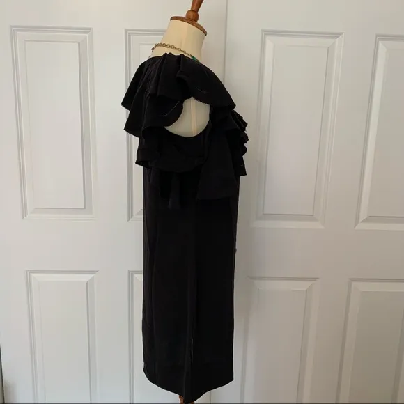 ✨Diane von Furstenberg 100% Black Silk Sleeveless Ruffle Shift Dress