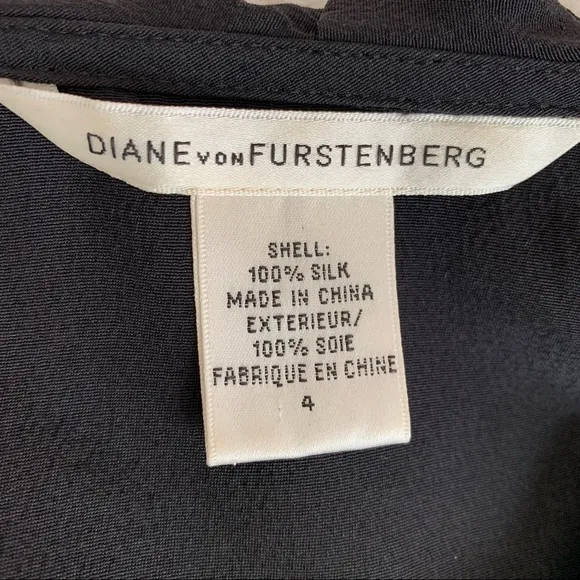 ✨Diane von Furstenberg 100% Black Silk Sleeveless Ruffle Shift Dress