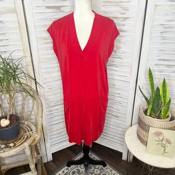 DOLAN LEFT COAST ANTHRO Women's M Lola Cocoon V Neck Cupro Tank Tunic Dress Red