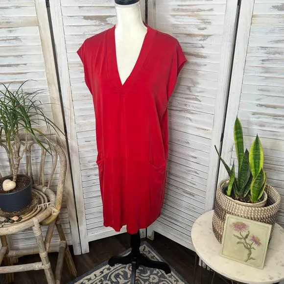 DOLAN LEFT COAST ANTHRO Women's M Lola Cocoon V Neck Cupro Tank Tunic Dress Red