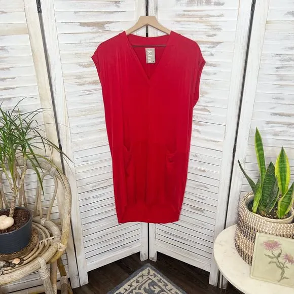 DOLAN LEFT COAST ANTHRO Women's M Lola Cocoon V Neck Cupro Tank Tunic Dress Red