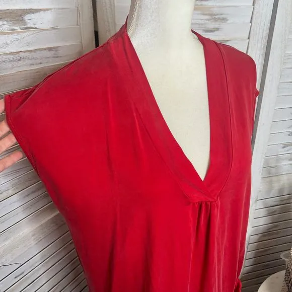 DOLAN LEFT COAST ANTHRO Women's M Lola Cocoon V Neck Cupro Tank Tunic Dress Red