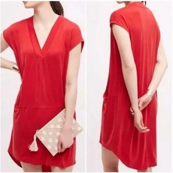 DOLAN LEFT COAST ANTHRO Women's M Lola Cocoon V Neck Cupro Tank Tunic Dress Red