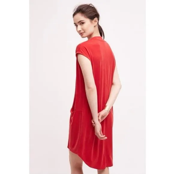 DOLAN LEFT COAST ANTHRO Women's M Lola Cocoon V Neck Cupro Tank Tunic Dress Red