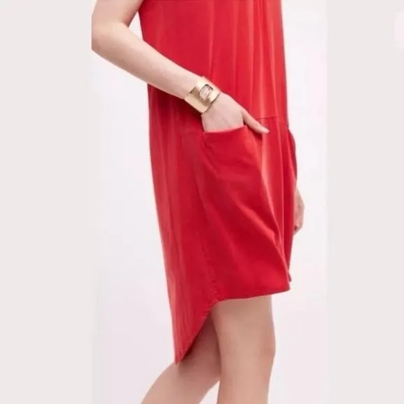 DOLAN LEFT COAST ANTHRO Women's M Lola Cocoon V Neck Cupro Tank Tunic Dress Red