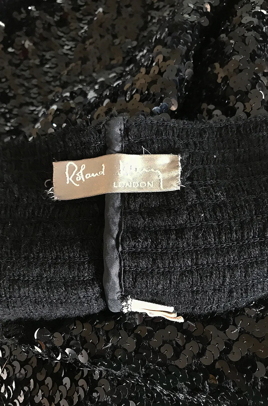 Early 1980s Roland Klein Glossy Black Strapless Sequin Dress