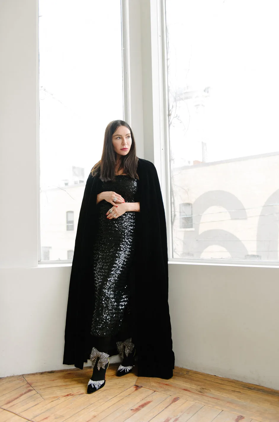 Early 1980s Roland Klein Glossy Black Strapless Sequin Dress