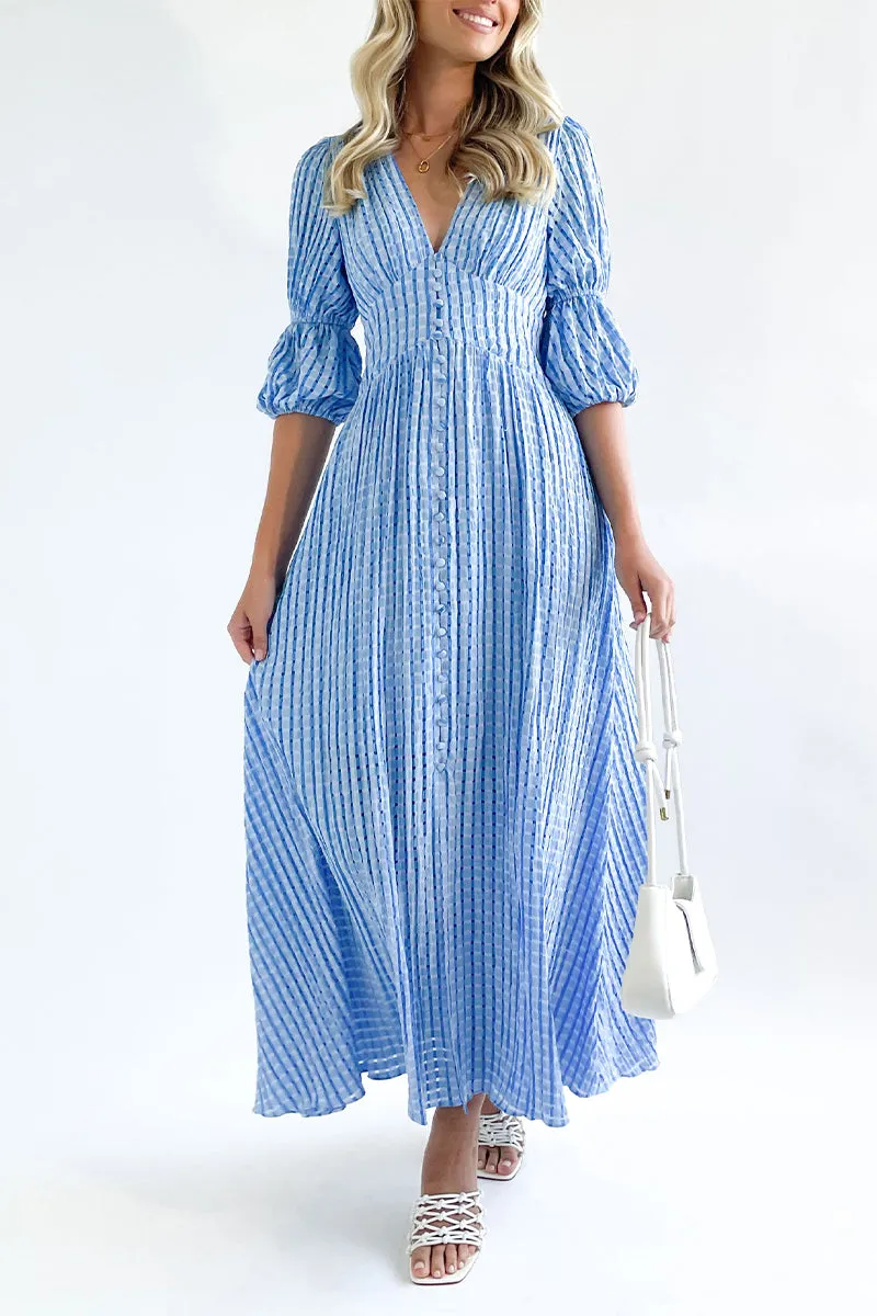 Elegant Buttons Patchwork V Neck A Line Dresses(3 Colors)