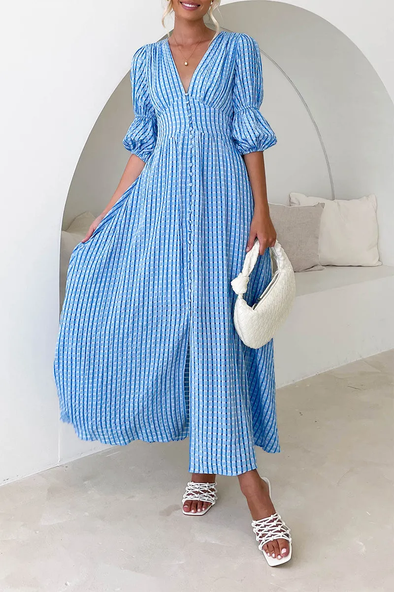 Elegant Buttons Patchwork V Neck A Line Dresses(3 Colors)