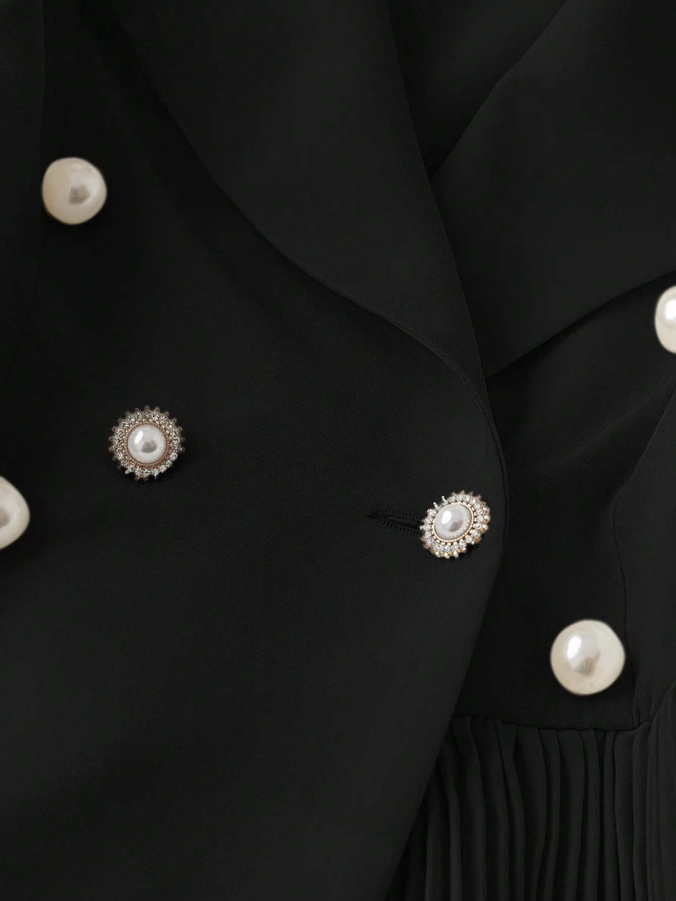 Elegant Solid Color Double-Breasted Pleated Splice Jacket