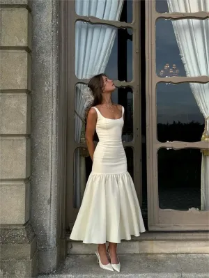Elegant Square Neck Maxi Dress Sleeveless Women's Party Dress   fg7378
