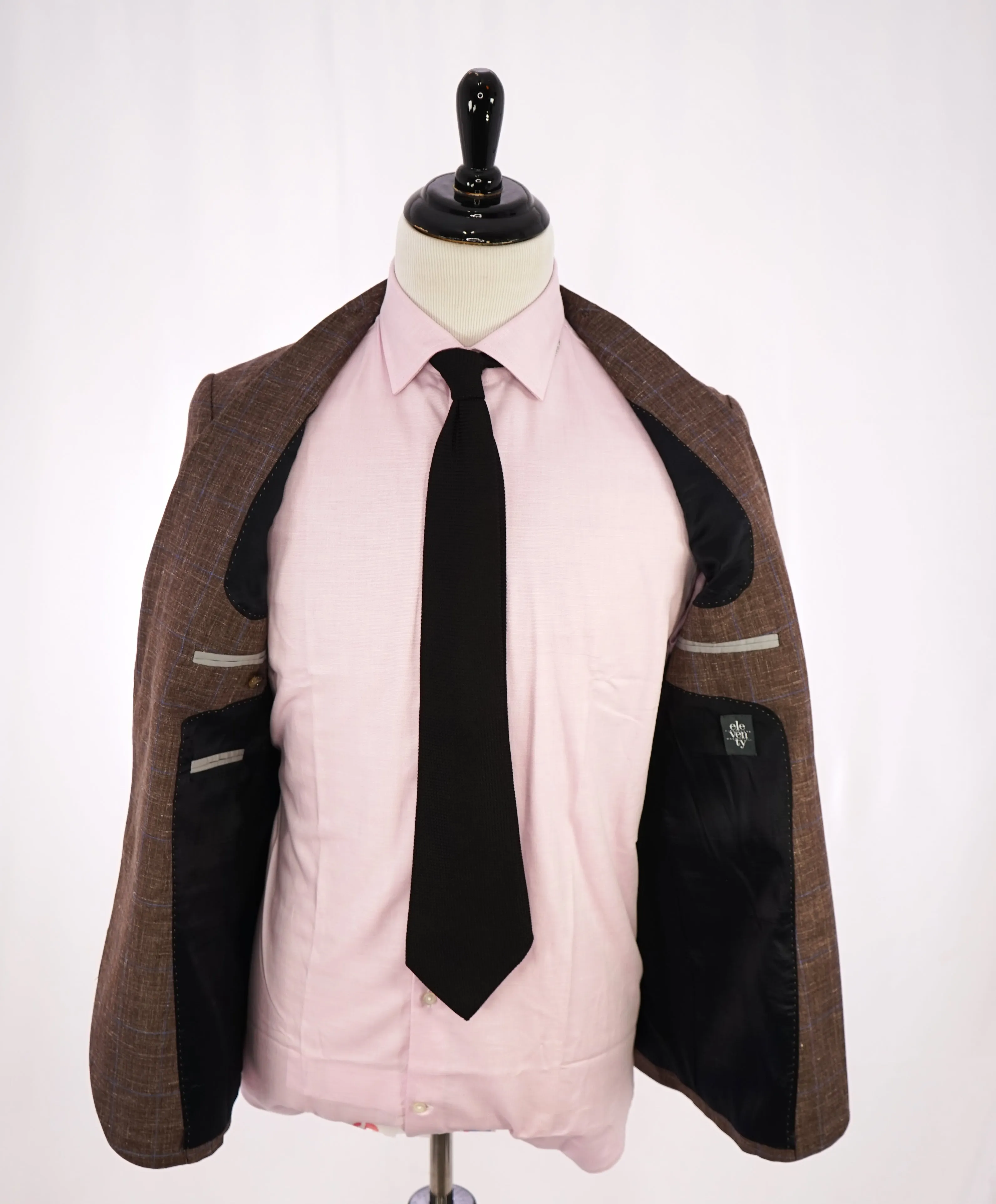 ELEVENTY -  "PREMIUM" Camel & Blue Check WOOL/SILK/LINEN Suit - 40R