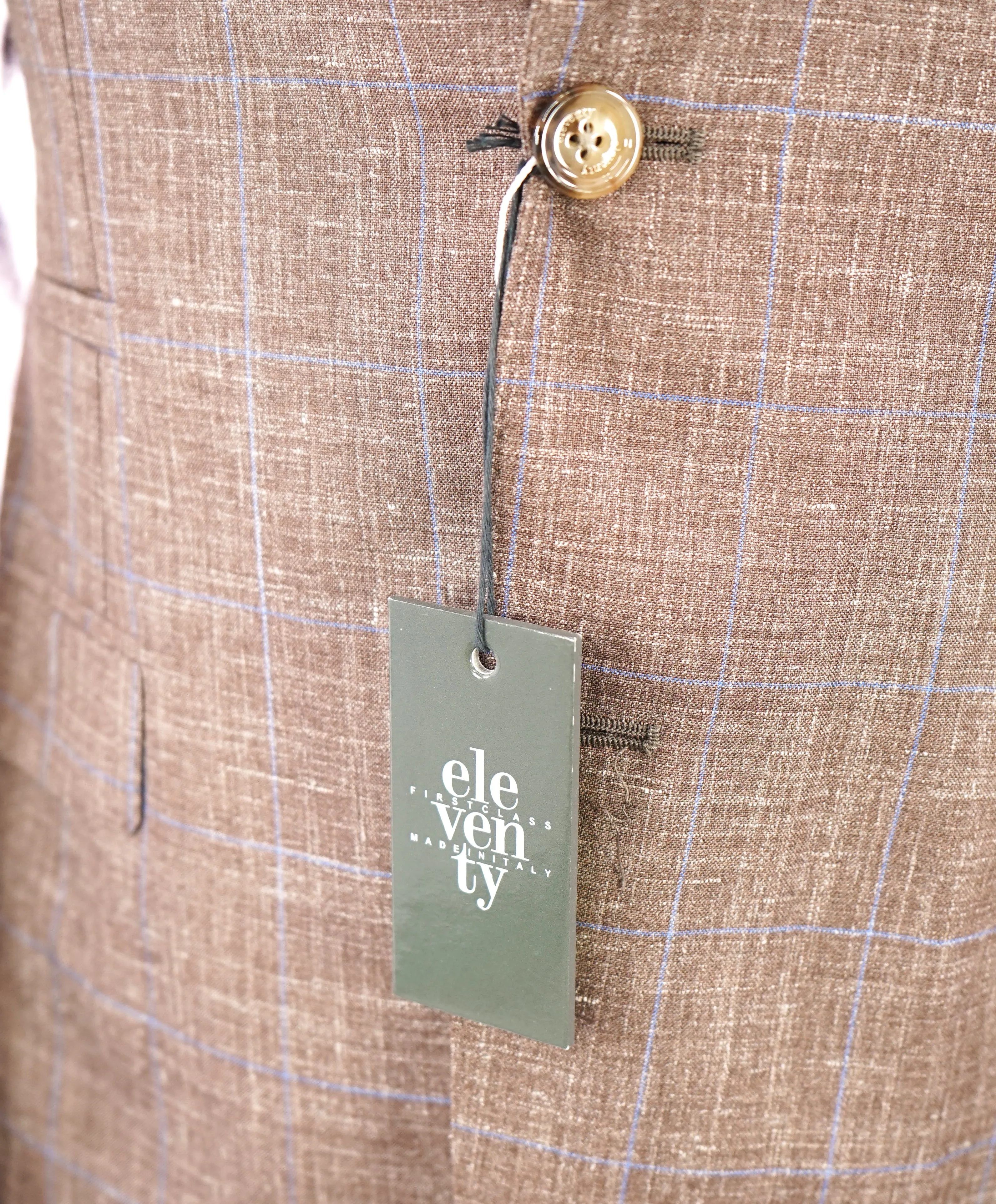 ELEVENTY -  "PREMIUM" Camel & Blue Check WOOL/SILK/LINEN Suit - 40R