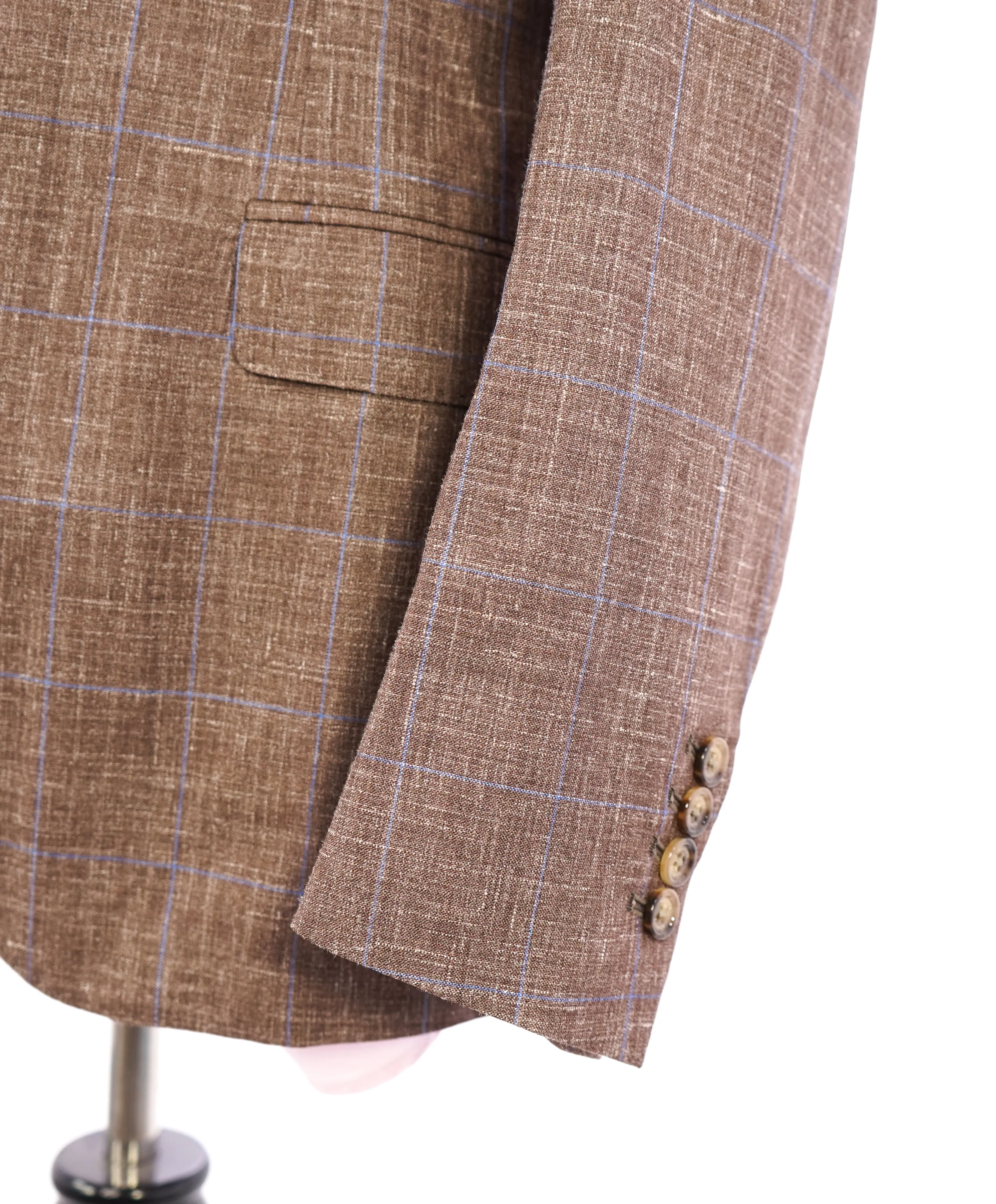 ELEVENTY -  "PREMIUM" Camel & Blue Check WOOL/SILK/LINEN Suit - 40R