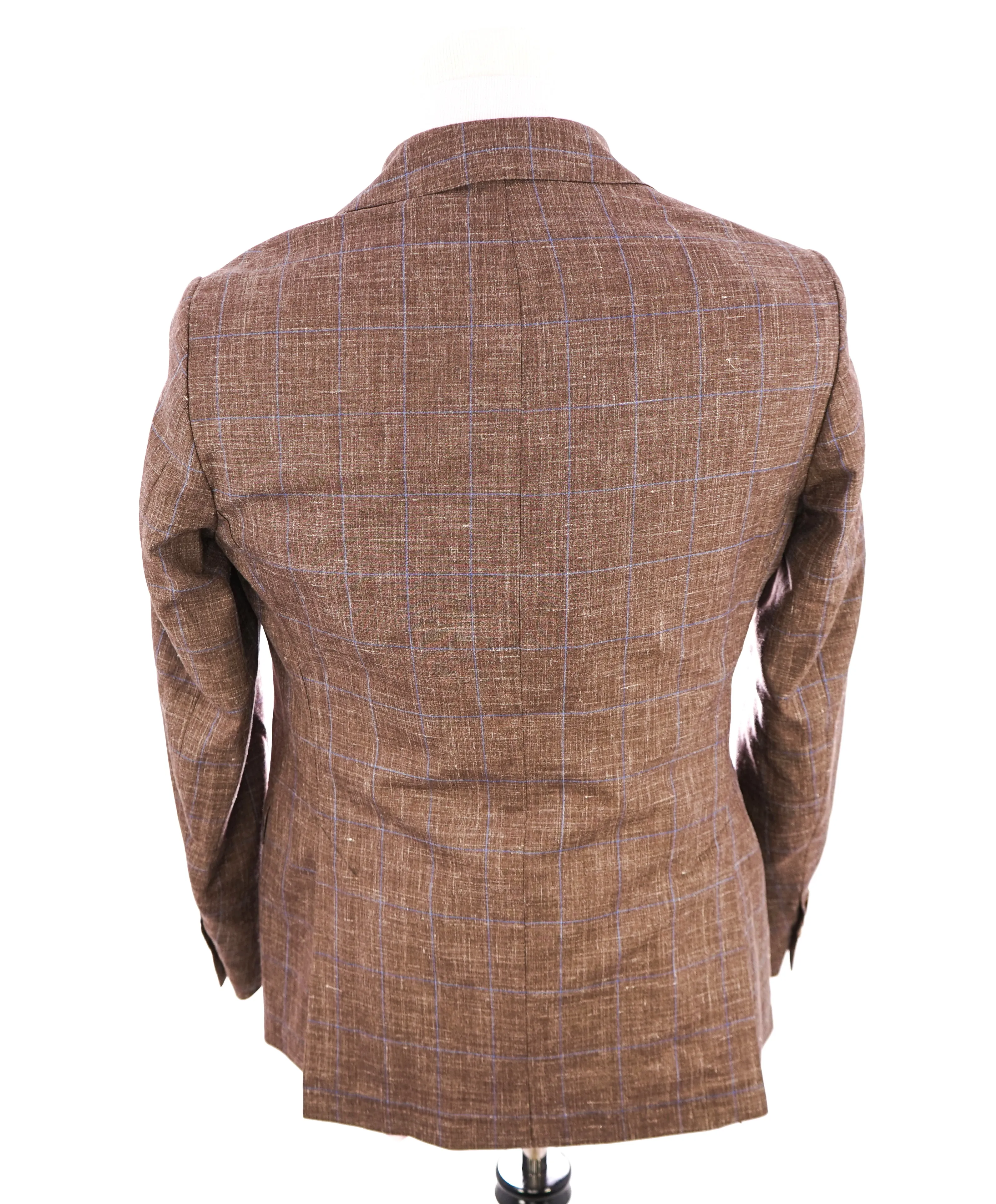 ELEVENTY -  "PREMIUM" Camel & Blue Check WOOL/SILK/LINEN Suit - 40R