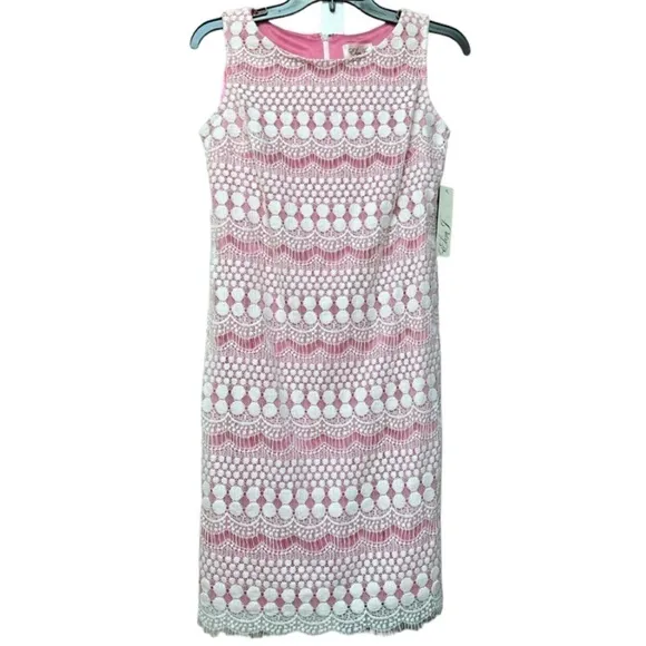 Eliza J Lace Ivory &amp; Pink Lace Overlay Shift Dress Sleeveless NWT Size 2