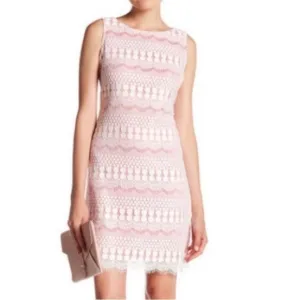Eliza J Lace Ivory &amp; Pink Lace Overlay Shift Dress Sleeveless NWT Size 2