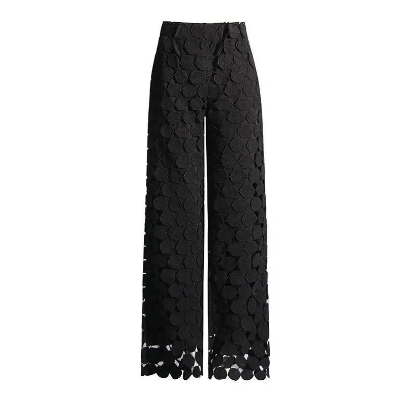 Embroidered High Waist Wide Leg Pants